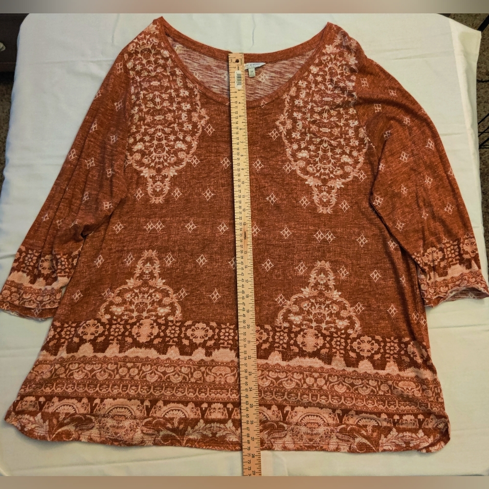 Lucky Brand Rusty Orange & White Boho Top 3X